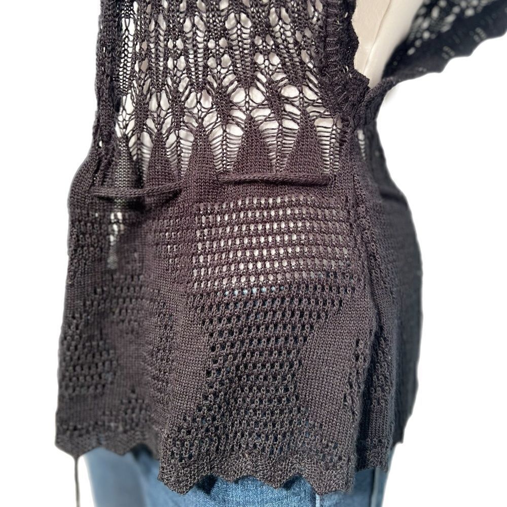 Crochet Knit Drop Waist Drawstring Cardigan - Picture 8 of 11